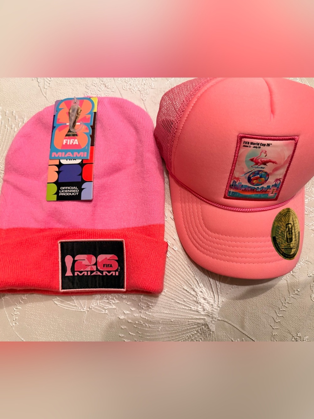 26 FIFA Miami Pink & Coral Beanie and Cap bundle